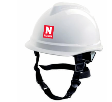 CASQUE MONTEUR BLANC V-GARD 520 JUGULAIRE 4 POINTS - MSA + ETIQUETTE "NICOLLIN" POUR CASQUE