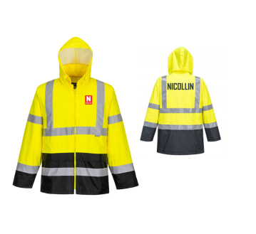 VESTE PLUIE HV PU JAUNE/MARINE H443 COEUR + DOS...